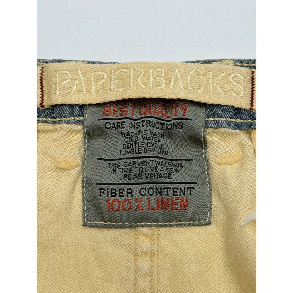 Paperbacks Mens Pale Yellow 100% Linen Flat Front‎ Summer Beach Shorts Size 38